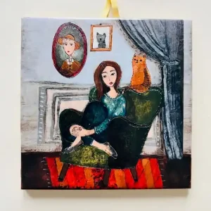 Kafle ceramiczne - kobieta i kot Popularny