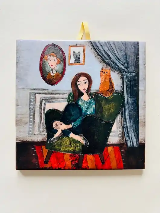 Kafle ceramiczne - kobieta i kot Popularny