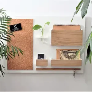 Oferta limitowana Organizer ścienny, biały + dąb, drewniany