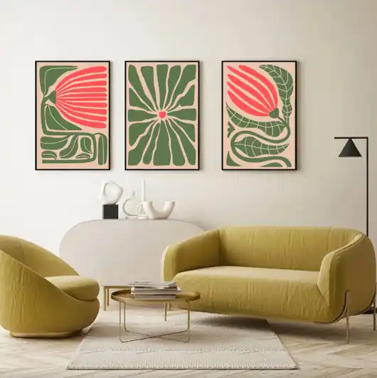 Obniżka ceny ZESTAW PLAKATÓW retro kwiaty ilustracje