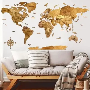 Dodaj do koszyka Drewniana Mapa Świata 3D z drewna w kolorze Dąb