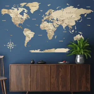 Oferta Drewniana Mapa Świata 3D z drewna w kolorze Orzech