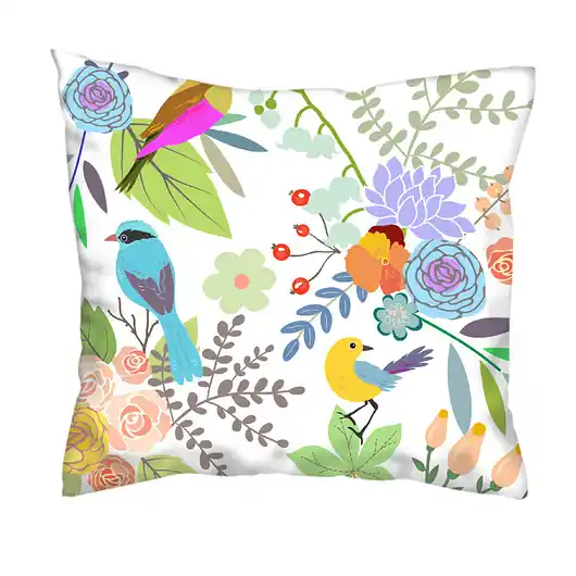 Poduszka full print, kwiaty i ptaki Oferta limitowana