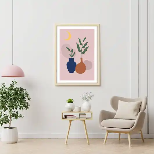 Plakat Boho Kwiaty w Wazonach Różowy Wysoka jakość