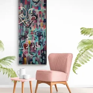 Hit sprzedaży Obraz ręcznie malowany na płótnie 40 x 120 cm - abstrakcyjne twarze