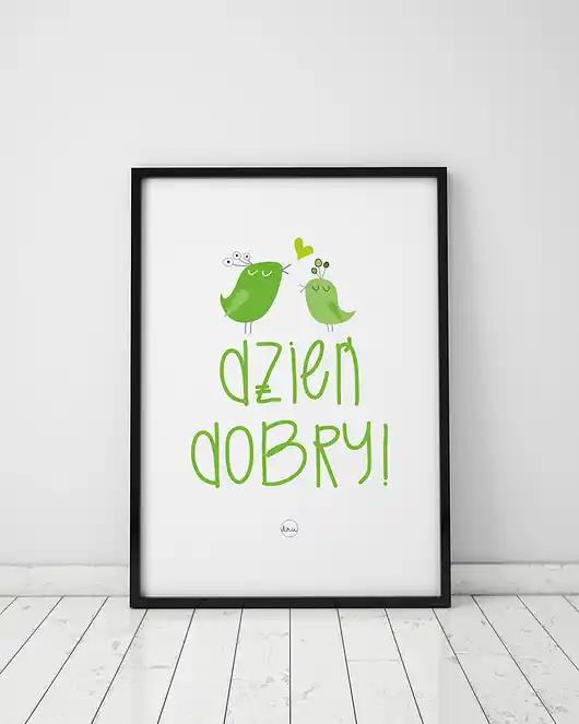 Plakat z ptaszkami. Dzień dobry Nowy