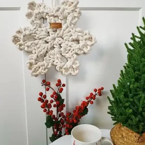 Darmowy zwrot Duża śnieżynka na szydełku z grubego sznurka bawełnianego " SNOWFLAKE"