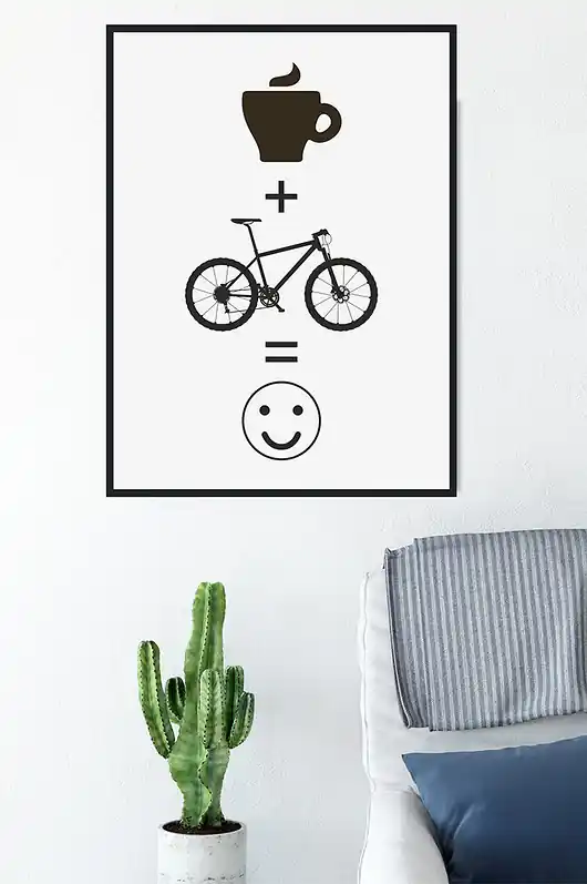 Plakat z rowerem. Rower + kawa = -) Bestseller