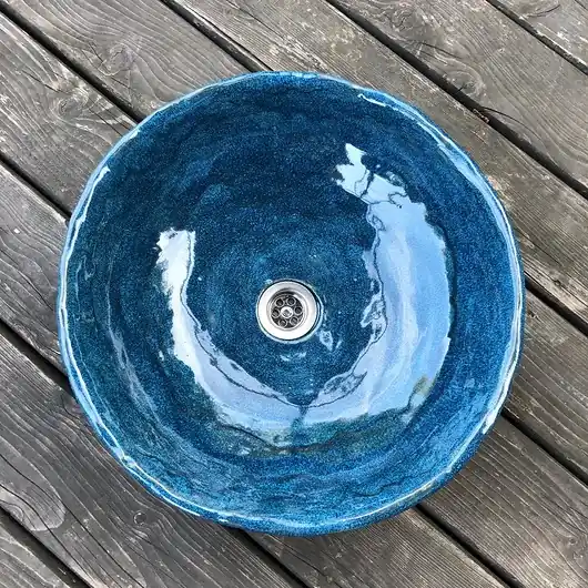 Kup teraz UM7 Umywalka ceramiczna, okrągła, kolor dżinsowy, granatowy.