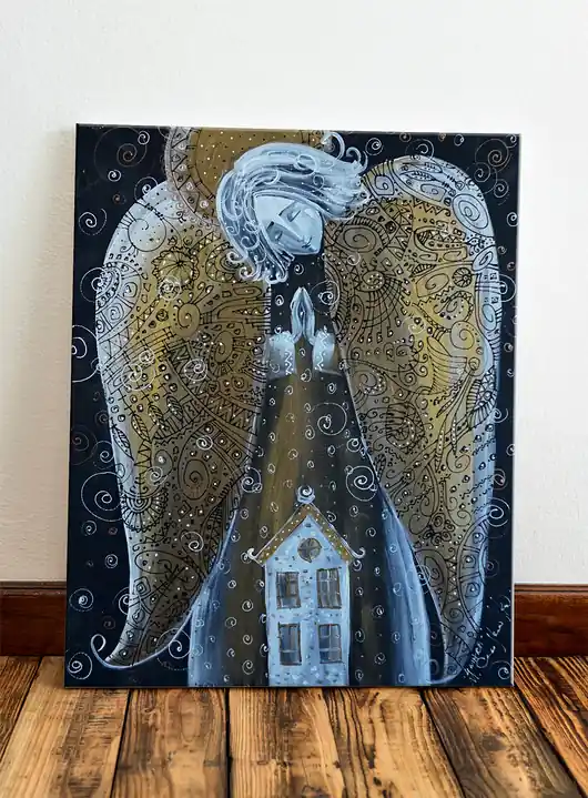 Ostatnie sztuki Anioł z domem. Giclee