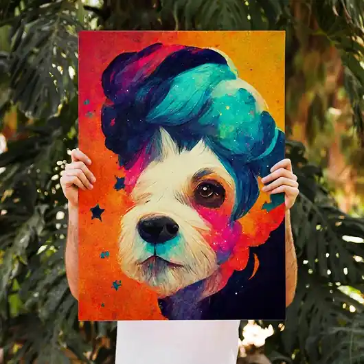 Plakat Kolorowy Pies Bezpieczne zakupy