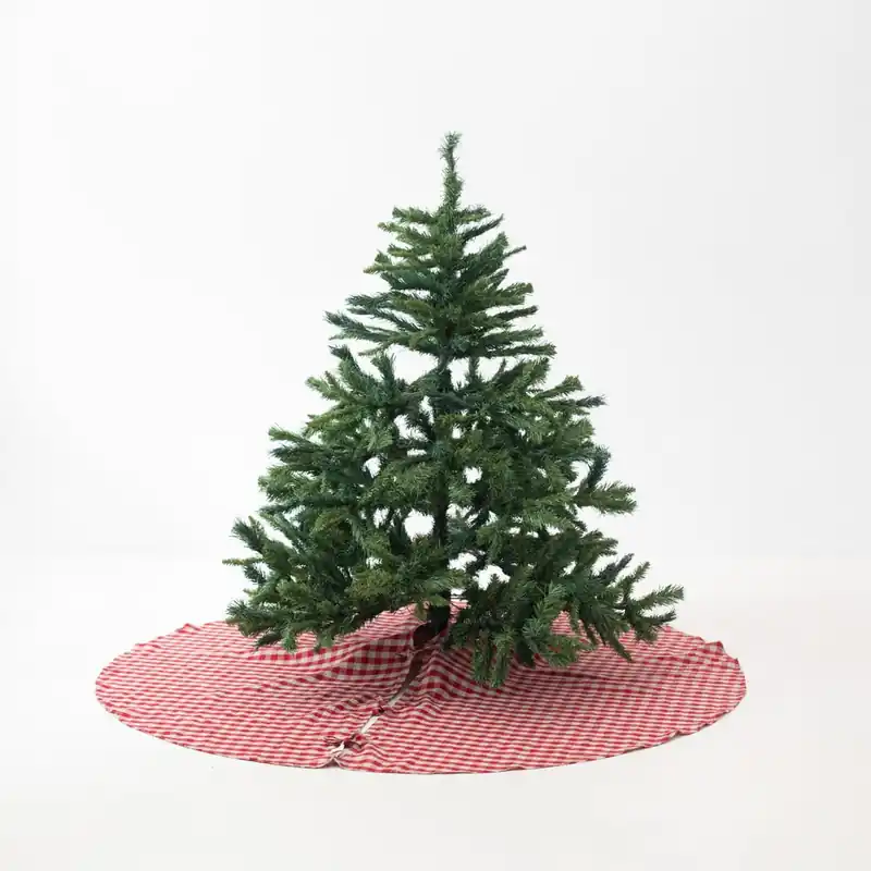 Kup teraz Czerwony lniany okrągły dywan pod choinkę ø 125 cm Red Gingham – Linen Tales Bonami