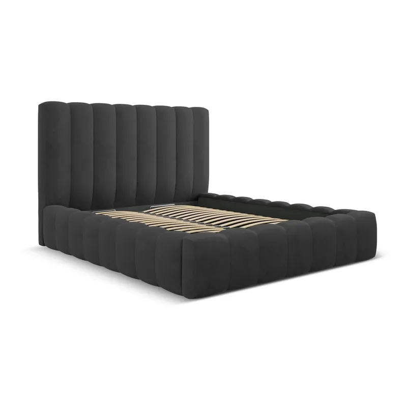 Antracytowe tapicerowane łóżko dwuosobowe ze schowkiem i stelażem 200x200 cm Kelp – Micadoni Home Bonami Ekspresowa dostawa