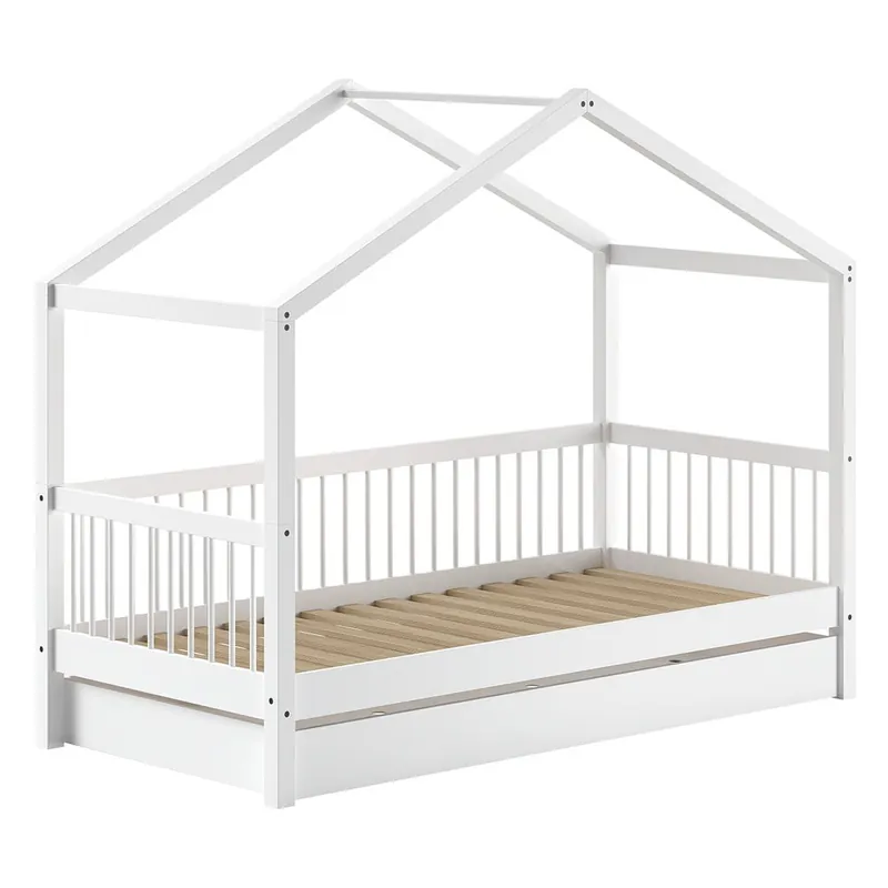 Białe łóżko dziecięce z litego drewna bukowego w kształcie domku z wysuwanym łóżkiem 90x200 cm Forrest – Vipack Bonami Oferta czasowa
