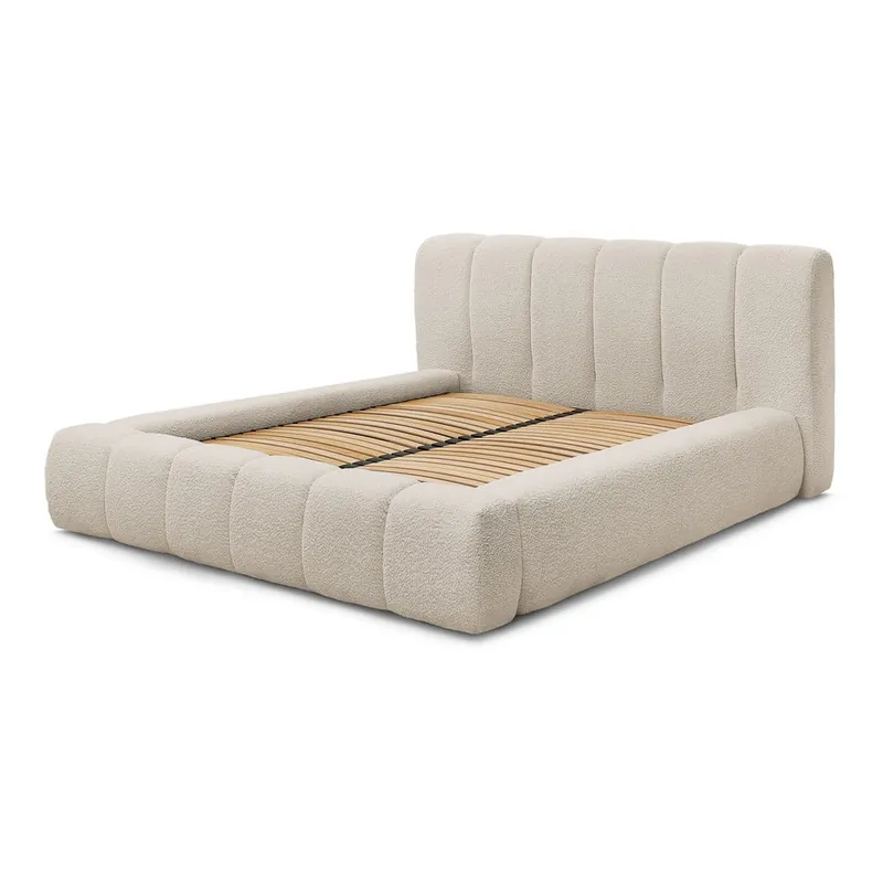 Rabat Beżowe tapicerowane łóżko dwuosobowe ze schowkiem i stelażem 140x190 cm Denali – Bobochic Paris Bonami