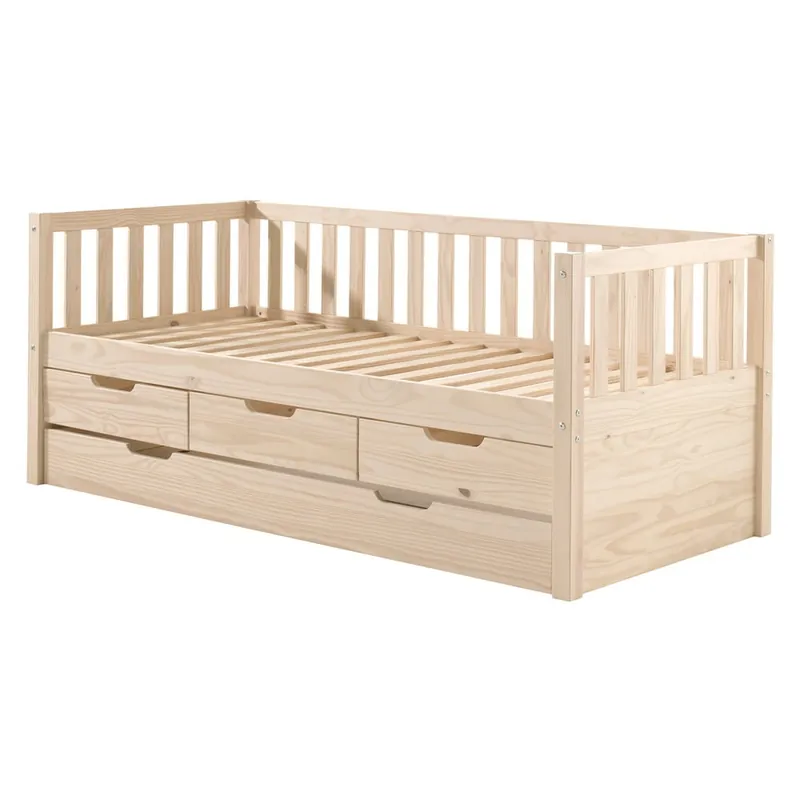 Kup online Łóżko dziecięce z litego drewna sosnowego z wysuwanym łóżkiem, schowkiem i stelażem 90x200 cm w Fritz – Vipack Bonami