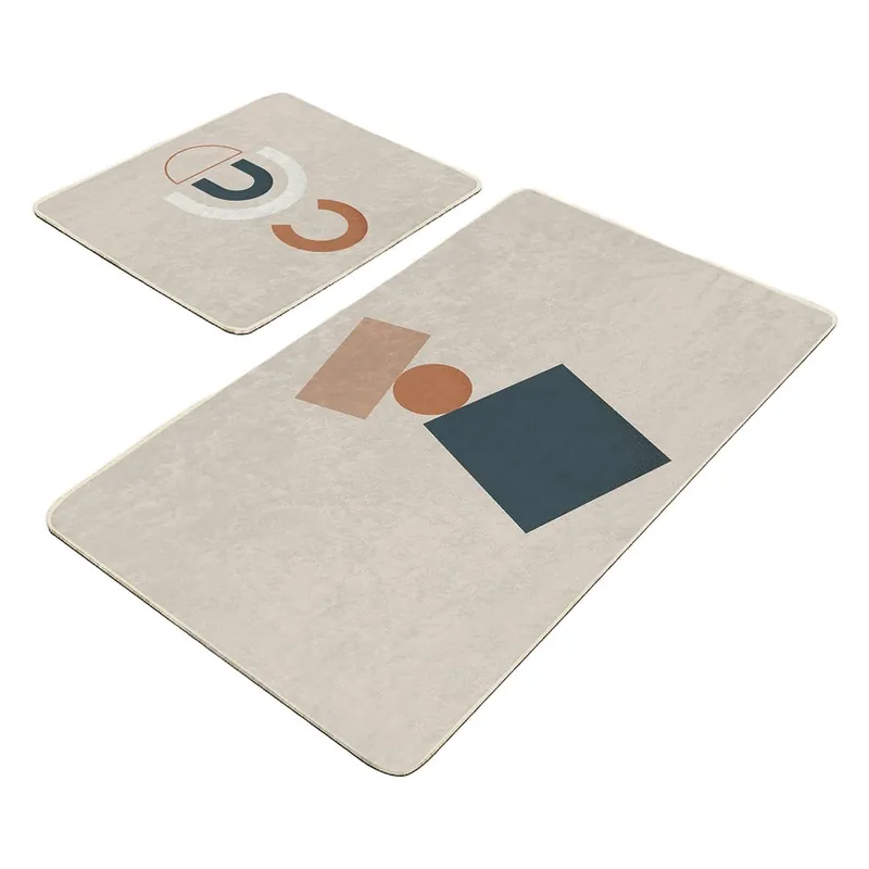 Beżowe aksamitne dywaniki łazienkowe zestaw 2 szt. 60x100 cm Geometry Shapes – Mila Home Bonami Ograniczona ilość