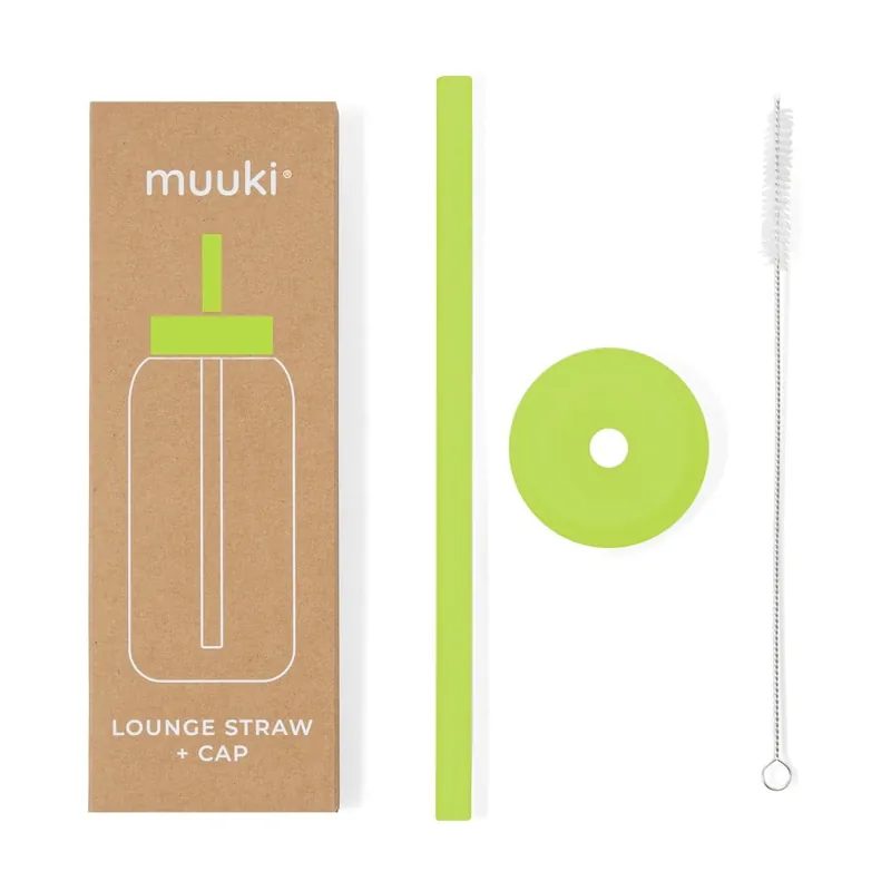 Kup teraz Silikonowa słomka z wieczkiem i szczoteczką w komplecie Electric Lime – Muuki Bonami