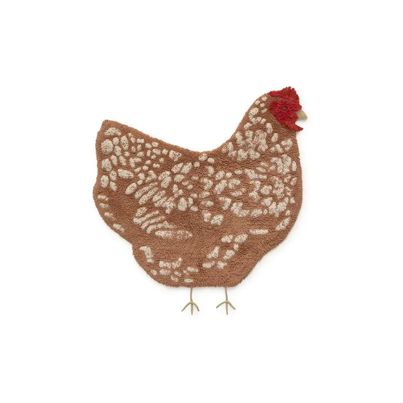 Bezpieczne zakupy Brązowy bawełniany dywan dziecięcy tkany ręcznie odpowiedni do prania 110x100 cm Chicken – Lorena Canals Bonami