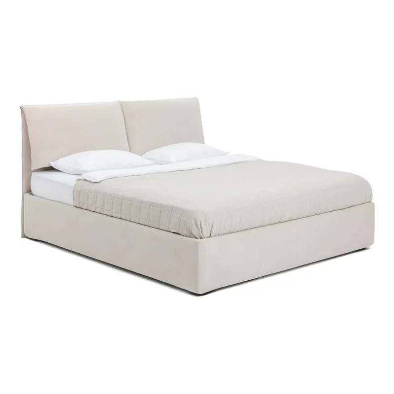 Beżowe tapicerowane łóżko dwuosobowe ze schowkiem i stelażem 160x200 cm Thessa Pillow – Bonami Selection Bonami Bestseller