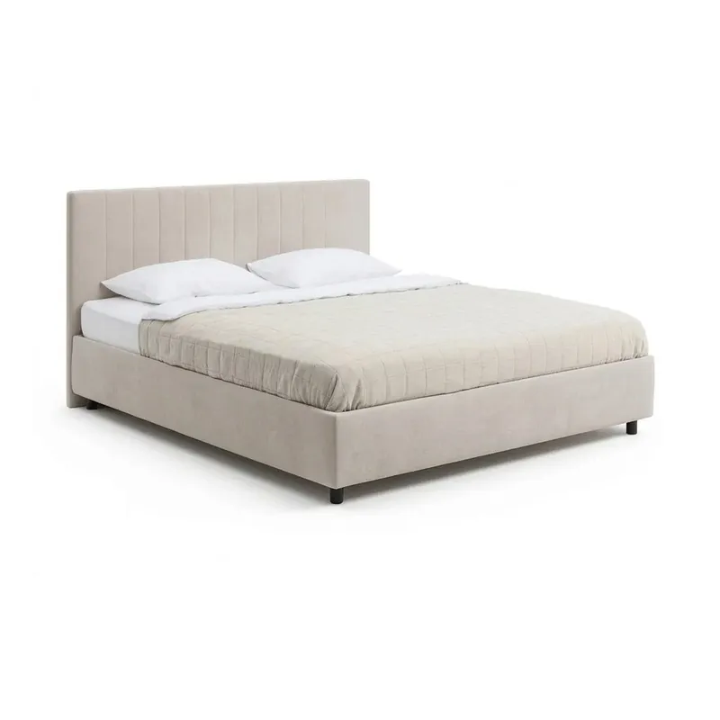 Beżowe tapicerowane łóżko dwuosobowe ze schowkiem i stelażem 180x200 cm Myra Slim Line – Bonami Selection Bonami Promocja