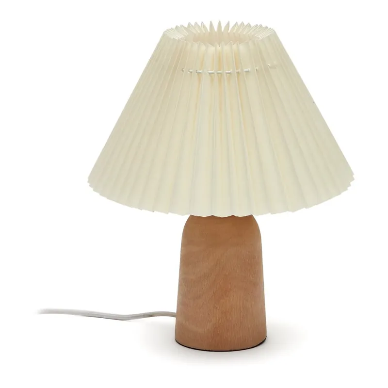 Beżowo-naturalna lampa stołowa z litego drewna kauczukowego z tekstylnym kloszem (wysokość 33 cm) Benicarlo – Kave Home Bonami Hit cenowy