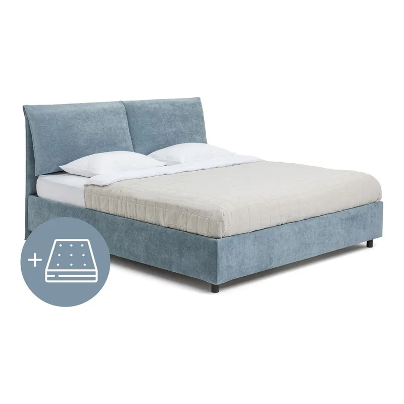 Zniżka Niebieskie tapicerowane łóżko dwuosobowe ze schowkiem z materacem i stelażem 180x200 cm Myra Pillow – Bonami Selection Bonami