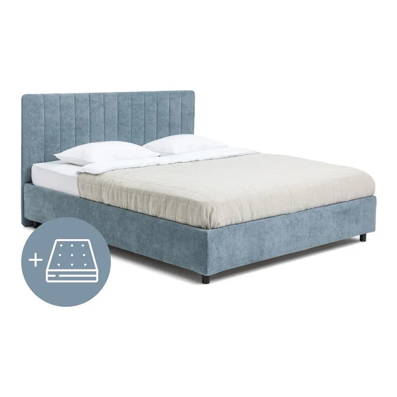 Zniżka Niebieskie tapicerowane łóżko dwuosobowe ze schowkiem z materacem i stelażem 180x200 cm Myra Slim Line – Bonami Selection Bonami