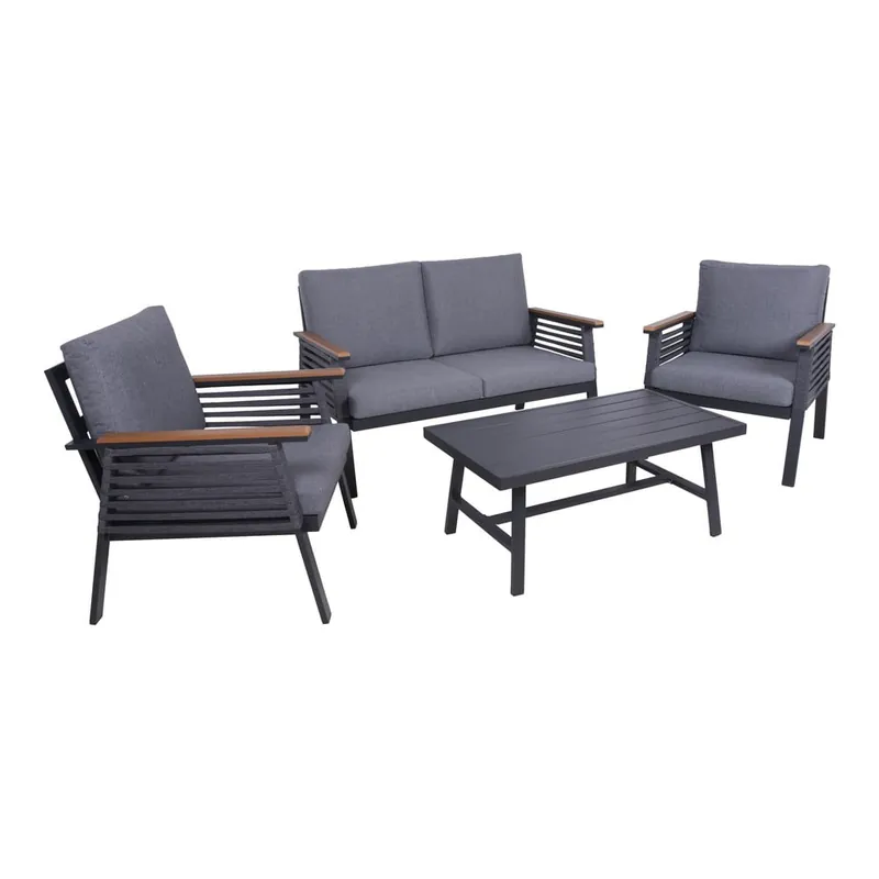Ciemnoszary aluminiowy zestaw mebli ogrodowych dla 4 osób Denia – Garden Pleasure Bonami Nowy