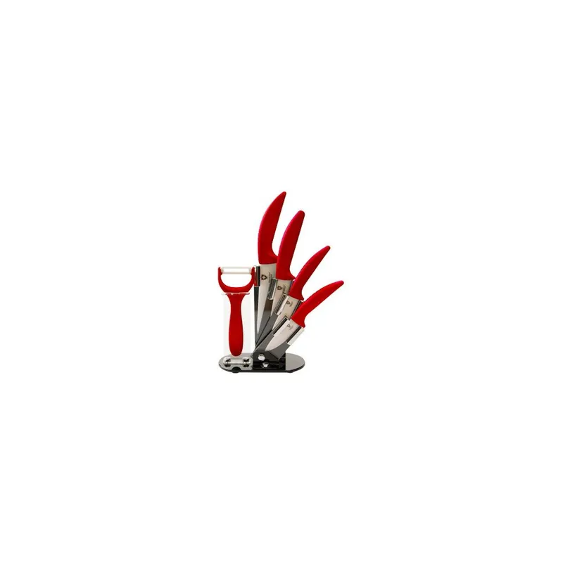 5-częściowy zestaw noży w stojaku Ceramic, czerwony Bonami Oferta limitowana