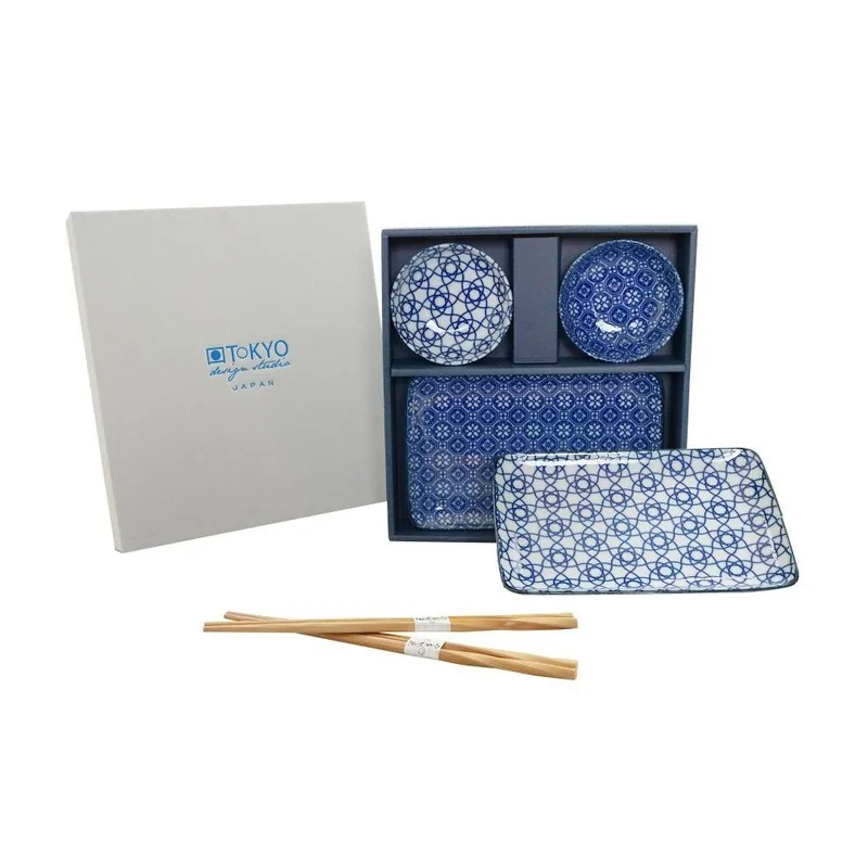 Taniej Zestaw talerzy i pałeczek Nippon Blue Geometric dla 2 osób Bonami