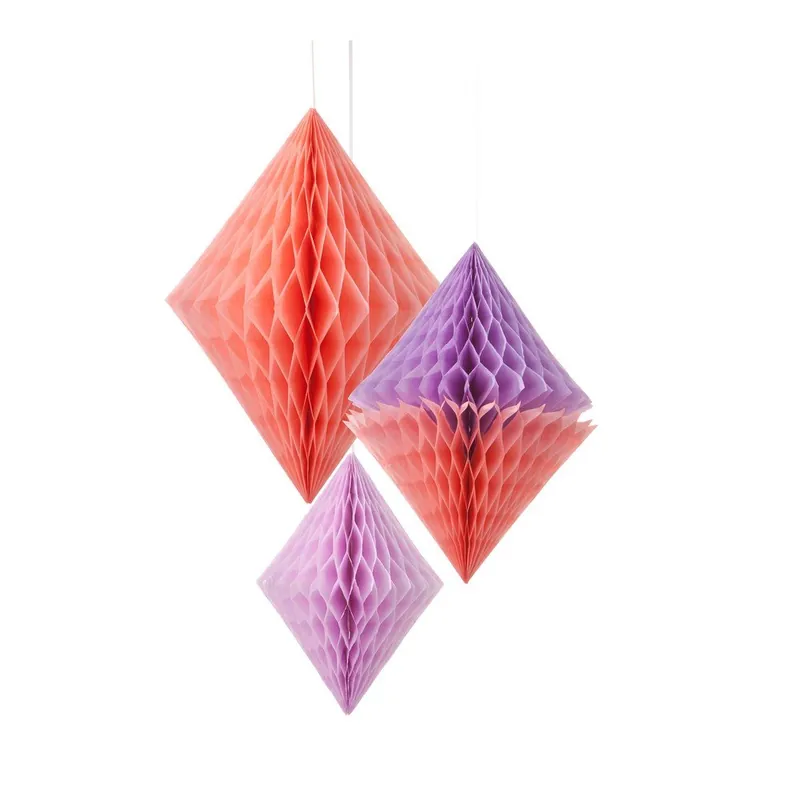Darmowy zwrot Papierowa dekoracja Honeycomb Diamond Peach&Lilac, 3 szt. Bonami