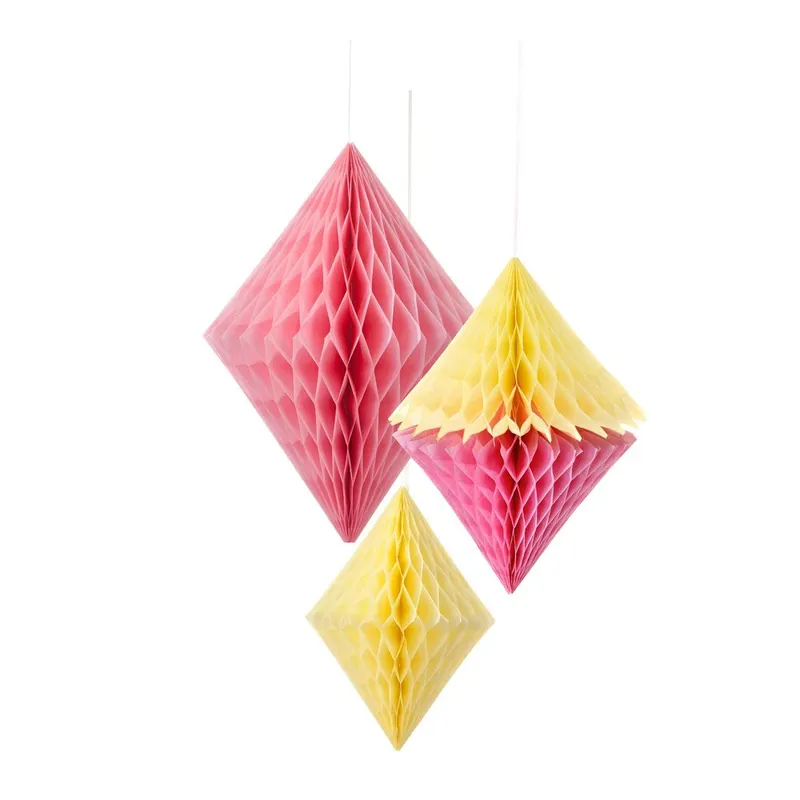 Darmowy zwrot Papierowa dekoracja Honeycomb Diamond Yellow&Pink, 3 szt. Bonami
