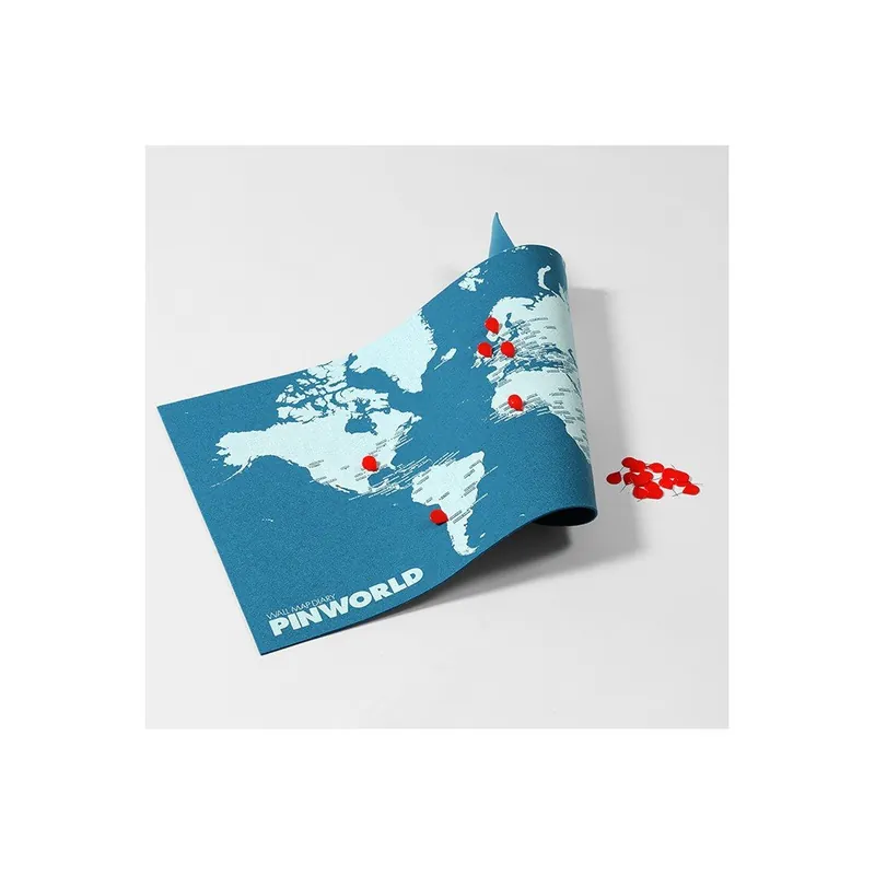 Ograniczona ilość Niebieska ścienna mapa świata Palomar Pin World Mini, 77x48 cm Bonami