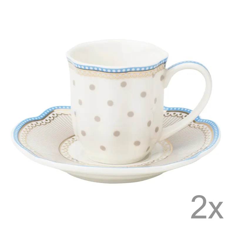 Nowość Porcelanowa filiżanka na espresso ze spodkiem Beach Lisbeth Dahl, 2 szt. Bonami