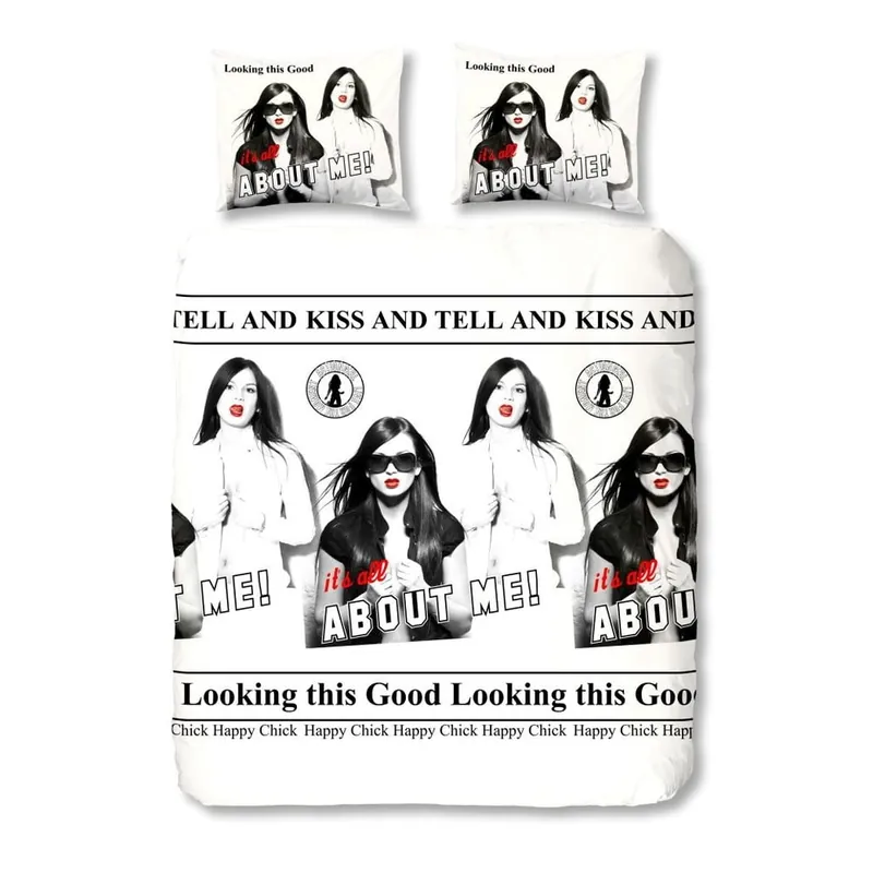 Hit cenowy Pościel Kiss & Tell White/Black, 200x200 cm Bonami