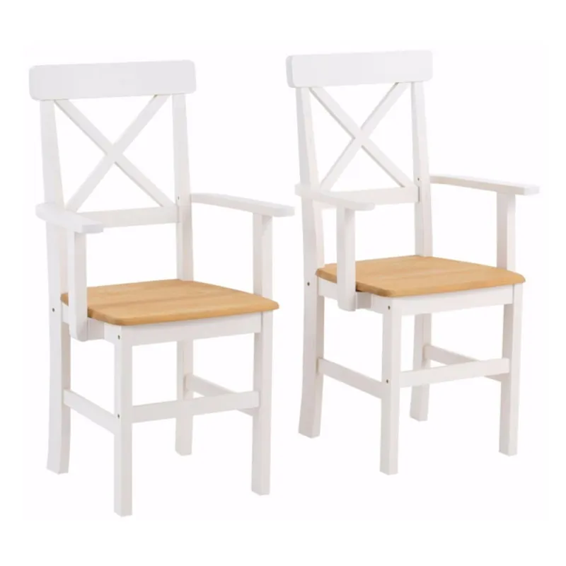 Bezpieczna płatność Zestaw 2 białych krzeseł z podłokietnikami z litego drewna sosnowego Støraa Nicoline Bonami