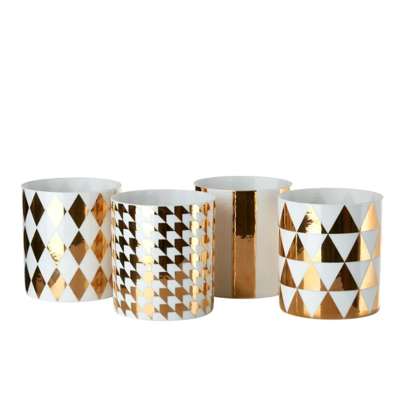 Wyjątkowa oferta Zestaw 4 porcelanowych świeczników w barwie złota Pols Potten Refined Bonami