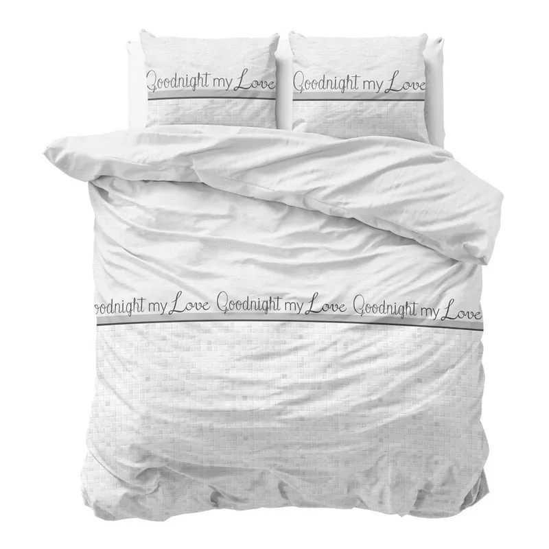 Biała pościel z mikroperkalu Sleeptime Goodnight my Love, 200x220 cm Bonami Super okazja