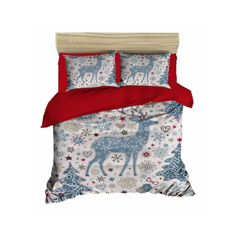 Dwuosobowa pościel z prześcieradłem Christmas Reindeer Blue, 200x220 cm Bonami Wybór klientów
