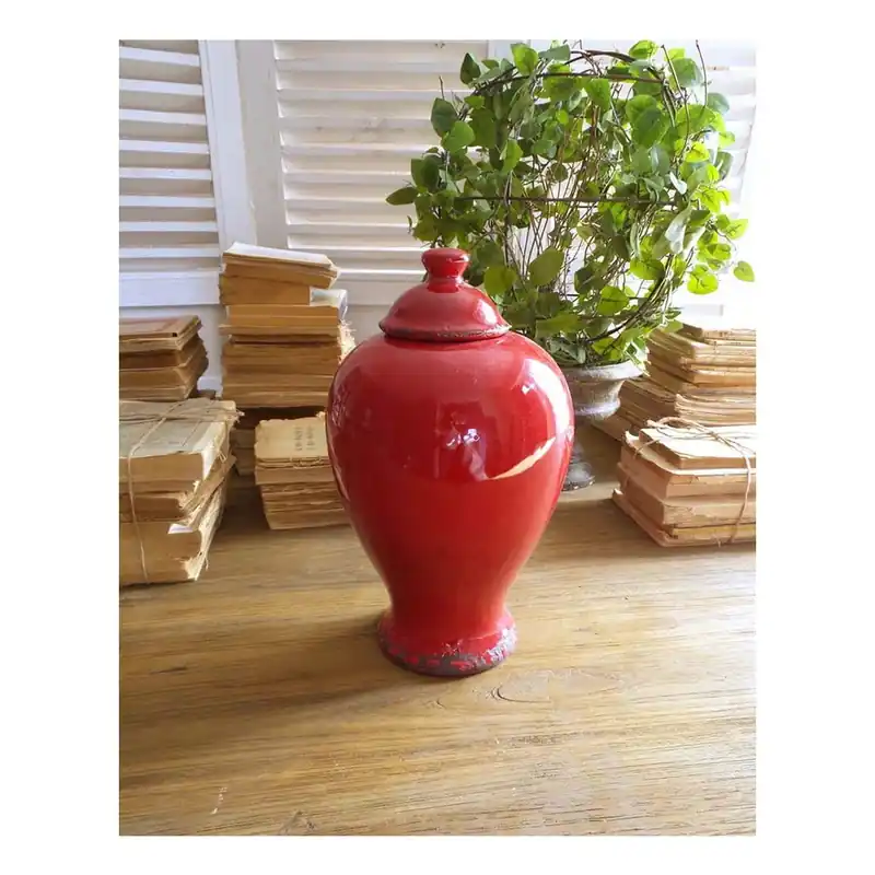 Czerwony pojemnik ceramiczny z wieczkiem Orchidea Milano, 30 cm Bonami Wysoka jakość