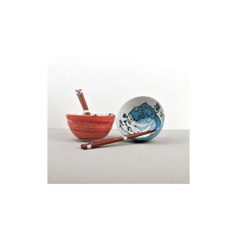 Bestseller Komplet 2 ceramicznych misek z pałeczkami Made In Japan Manga Fish Bonami