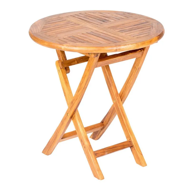 Wysoka jakość Rozkładany stolikogrodowy z blatem z drewna tekowego Massive Home Shankar, ⌀ 75 cm Bonami
