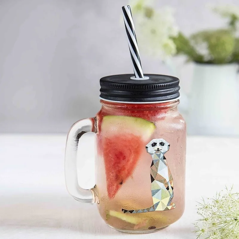 Szklanka/słoik z pokrywką i słomką Vialli Design Suriakta, 450 ml Bonami Dostępne od ręki