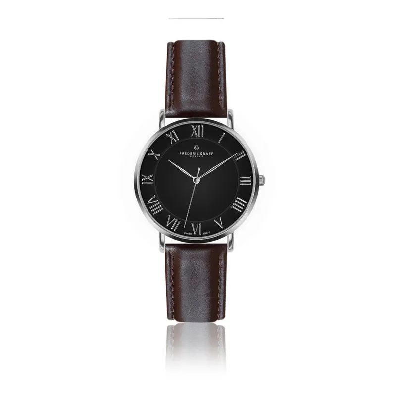 Cena promocyjna Zegarek męski z ciemnobrązowym paskiem skórzanym Frederic Graff Silver Dom Dark Brown Leather Bonami