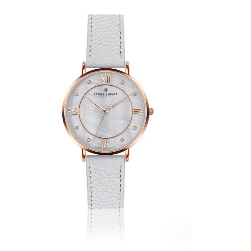 Kup teraz Zegarek damski z białym paskiem skórzanym Frederic Graff Rose Liskamm Lychee White Leather Bonami