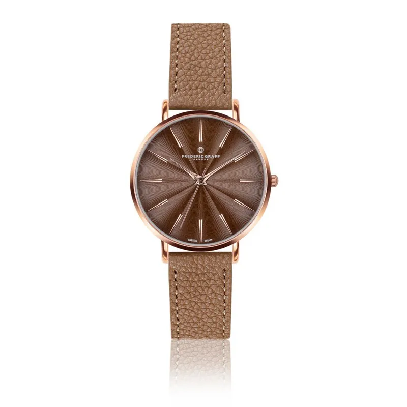 Ekspresowa dostawa Zegarek damski ze skórzanym paskiem w kolorze koniaku Frederic Graff Rose Monte Rosa Lychee Cognac Leather Bonami