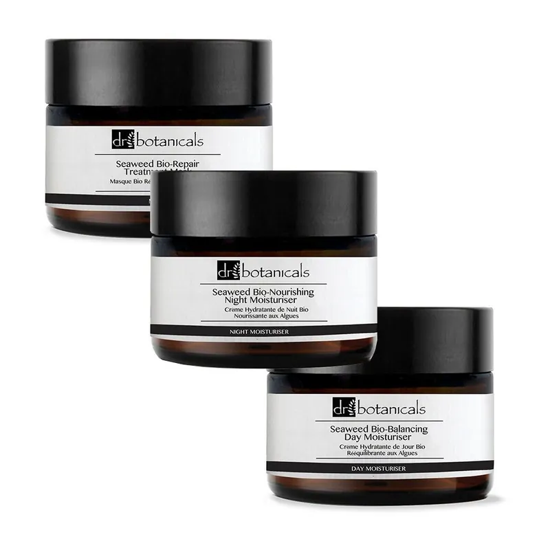Nowy Zestaw odżywczej maseczki do twarzy i kremów na dzień i na noc Dr. Botanicals Japanese Seaweed Bio Repairing Bonami