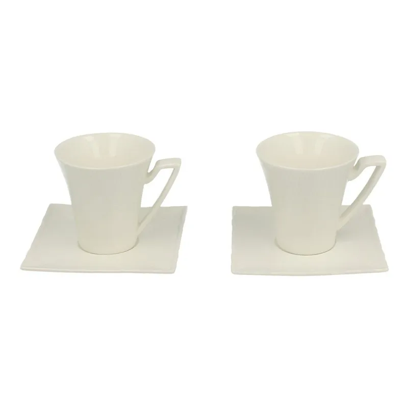 Zestaw 2 białych filiżanek porcelanowych ze spodkami Ritz, 90 ml Bonami Super okazja