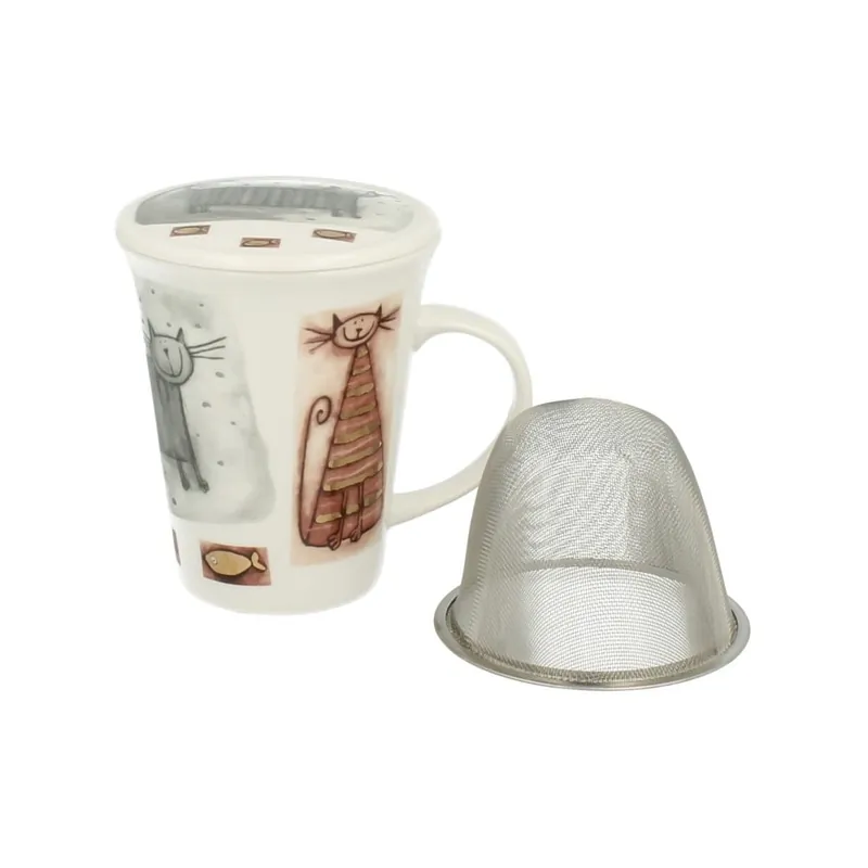 Bestseller Kubek porcelanowy z sitkiem z motywem kota Duo Gift, 250 ml Bonami